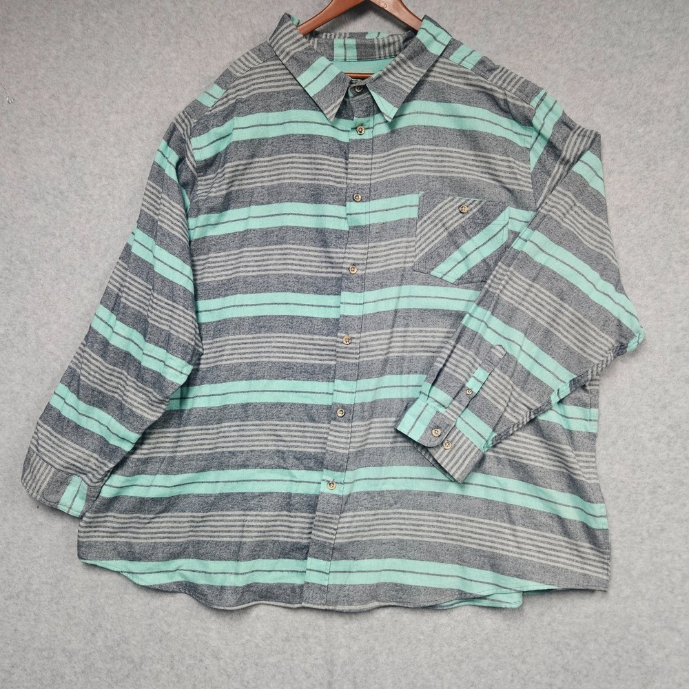 Boulder Creek Men's 5XL Big Stripe Flannel Shirt Gray Green LS Button Down